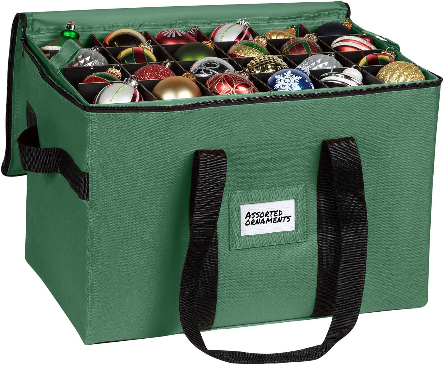 Christmas Ornament Storage Container,Box Stores Up to 96-3 inch ornaments, Adjustable Dividers, Large Organizer Bin to Protect and Store Holiday Décor - Green